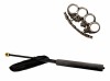 Set Autoaparare: Baston Telescopic Flexibil 47cm Negru, Pumnal Craniu, Box Metalic Otel, Husa Curea