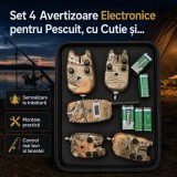 Set 4 Avertizoare Electronice pentru Pescuit, cu Cutie și Accesorii, Camuflaj