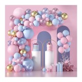 Baloane decorative pentru GENDER PARTY, Flippy, Arcada Set 130 baloane, Arcul de Baloane Roz si Albastru, Baloane Confetti Aurii, Multicolor