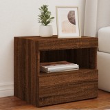 Cumpara ieftin Noptieră cu lumini LED, stejar maro, 50x40x45 cm