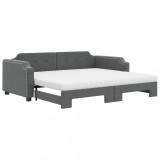Cumpara ieftin Pat de zi cu extensie si saltele, gri inchis, 100x200 cm textil