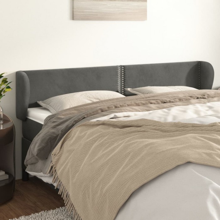 vidaXL Tăblie de pat cu aripioare gri &icirc;nchis 163x23x78/88 cm catifea 3117059