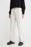 Vans pantaloni de bumbac culoarea bej, lat, high waist