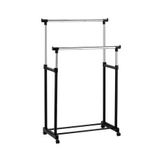 Suport dublu pentru umerase, inaltime ajustabila, 4 roti, raft inferior pantofi