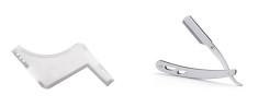 Set profesional pieptene / sablon transparent contur barba &amp; mustata + Brici profesional pentru barbierit si ras capilar, brici din otel inoxidabil, M