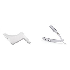 Set profesional pieptene / sablon transparent contur barba &amp; mustata + Brici profesional pentru barbierit si ras capilar, brici din otel inoxidabil, M