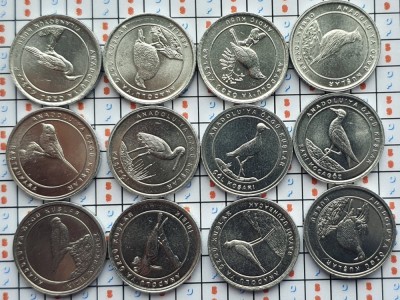 Set 12 monede Turcia 1 kurus 2020 UNC - Birds of Anatolia - aluminum - A026 foto