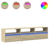 Cumpara ieftin Dulap TV de perete cu lumini LED, stejar sonoma, 180x31x45 cm