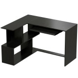 HOMCOM Birou de Colț, 120 x 100 x 76 cm, Birou pentru Calculator &icirc;n L cu Suport pentru Tastatură, 4 Compartimente Deschise, Negru | Aosom Romania