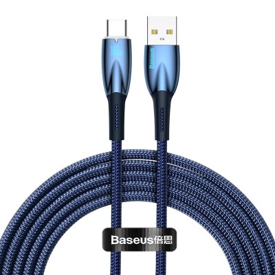 CABLU alimentare si date Baseus Glimmer, Fast Charging Data Cable pt. smartphone, USB la USB Type-C 100W, 2m, albastru &amp;quot;CADH000503&amp;quot; (timbru verde 0.08 foto