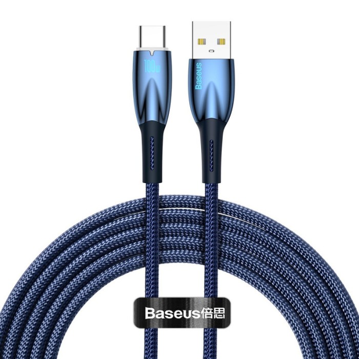 CABLU alimentare si date Baseus Glimmer, Fast Charging Data Cable pt. smartphone, USB la USB Type-C 100W, 2m, albastru &quot;CADH000503&quot; (timbru verde 0.08