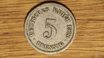 Germania - moneda de colectie istorica - 5 pfennig 1900 F - Stuttgart -mai rara! foto