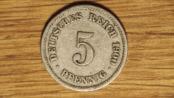 Germania - moneda de colectie istorica - 5 pfennig 1900 F - Stuttgart -mai rara!