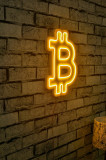 Decoratiune luminoasa LED, Bitcoin, Benzi flexibile de neon, DC 12 V, Galben, Neon Graph