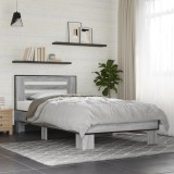 VidaXL Cadru de pat, gri sonoma, 75x190 cm, lemn prelucrat și metal