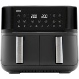 Friteuza cu aer cald, fara ulei, Braun TwinCook 3 TD3030IBK, 2850W, 8 L (4L + 4L), tehnologie RealAir, 8 programe automate, temperatura ajustabila, ti