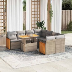 vidaXL Set canapele grădină cu perne 9 piese bej poliratan/lemn acacia 3327692