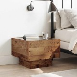 vidaXL Noptiera/Dulap Depozitare Lemn Vechi 40x40x30cm cu LED USB, Sticla, Maro Rustic, Design Industrial