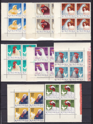 ROMANIA 1963 LP 560 PASARI DE RASA BLOCURI DE 4 TIMBRE MNH foto