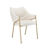 Scaun de pr&acirc;nz cu brațe, țesătură Sherpa, pernă de șezut groasă, spătar ergonomic, 52.5&times;48&times;83.7 cm, Bej