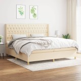 Pat box spring cu saltea, crem, 200x200 cm, textil GartenMobel Dekor, vidaXL