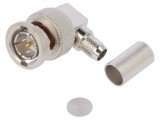 Conector BNC mufă tată unghi 90&deg; 75&Omega; lipire crimpat PTFE