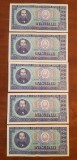 5 BUCATI &times; 100 LEI 1966-SERII CONSECUTIVE