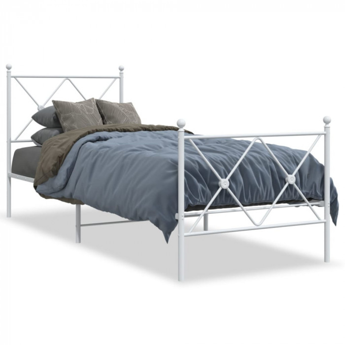 vidaXL Cadru de pat metalic cu tăblie de cap/picioare, alb, 80x200 cm