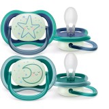 Set 2 suzete Philips-Avent SCF376/13, ultra air NightTime 6-18 luni, Ortodontice, fara BPA, Fosforescent, Stea/Luna