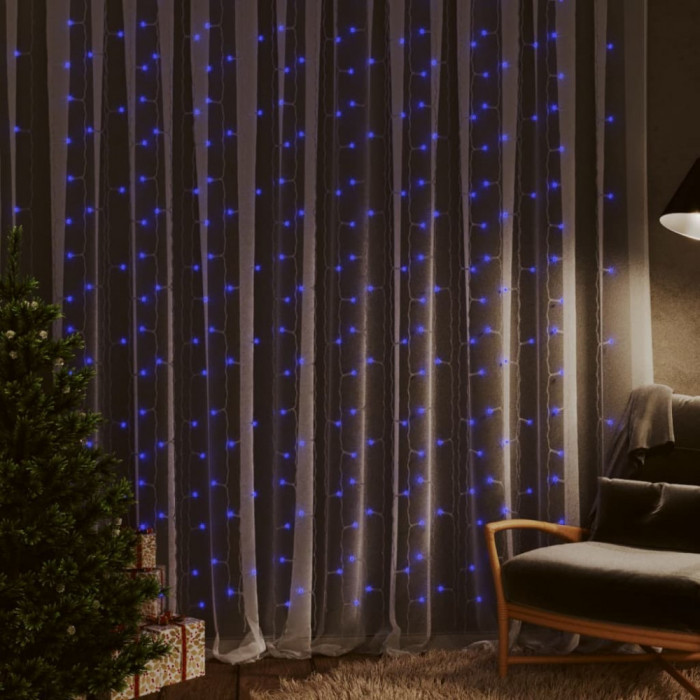 Instalatie lumini tip perdea 300 LED albastru 3x3 m 8 functii GartenMobel Dekor