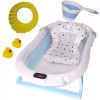 Cadita pliabila pentru bebelusi albastra KidsCare, termometru, perna reductor, jucarii, protectie cap, cana pliabila