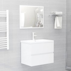 vidaXL Set mobilier de baie, 2 piese, alb extralucios, PAL