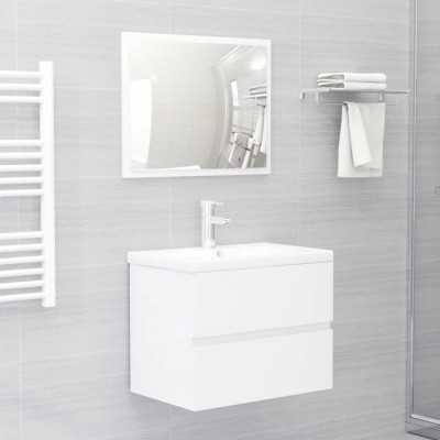 vidaXL Set mobilier de baie, alb extralucios, lemn prelucrat foto