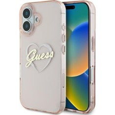 Husa Guess Hardcase IML Heart iPhone 16, roz, GUHCP16SHCHGSPP foto