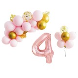 Cumpara ieftin Kit Baloane Aniversare 4 Ani Roz Auriu: 31 Baloane Latex, Folie, Cifra 4, 30cm, 25cm, 70cm