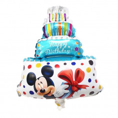 Balon folie Mickey Mouse, forma tort, mesaj Happy Birthday, 80 cm foto