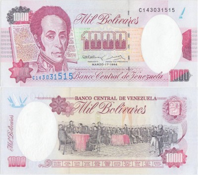 1994 (17 III), 1,000 Bol&amp;iacute;vares (P-76a) - Venezuela - stare UNC foto