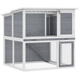 PawHut Clapier iepuri exterior cușcă 2 niveluri spațioasă acoperiș dublă deschidere tavă detașabilă 98x95x102,5cm gri | Aosom Romania