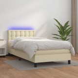 vidaXL Pat continental cu saltea și LED, crem, 80x200 cm, piele eco 3134191