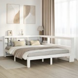 VidaXL Pat cu bibliotecă fără saltea, alb, 160x200 cm, lemn masiv pin