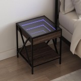 Noptiera Gossi cu LED Infinity, Stejar Maro, 40x40x49 cm, Oglinda, PAL si Otel