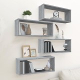 Gossi rafturi de perete cub, 4 buc., gri sonoma, 60x15x23 cm, lemn