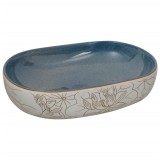 Cumpara ieftin Lavoar de blat, nisipiu si albastru 59x40x14 cm, ceramica, oval