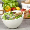 Bol de salata din ceramica, 23.5 cm, alb, cu un set de linguri cu manere din lemn, Klausberg