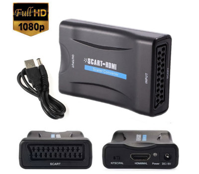 Adaptor Scart la HDMI, Active, Full HD, convertor euroscart analog la hdmi digital cu mufa video si sunet audio mama, cablu alimentare USB 5V, compati foto