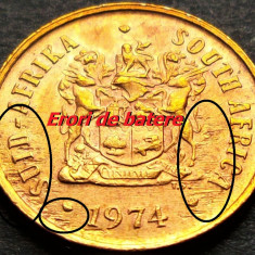 Moneda cu ERORI de BATERE: 1 CENT - AFRICA de SUD, anul 1975 * cod 5295 = A.UNC