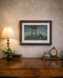 Catul Bogdan Pastel Semnat &ldquo;Constructii Navale&rdquo; &ndash; Scena Șantierului Naval &ndash; 20&times;30 cm (&Icirc;nramă 32&times;46) &ndash; Artă Rom&acirc;nească