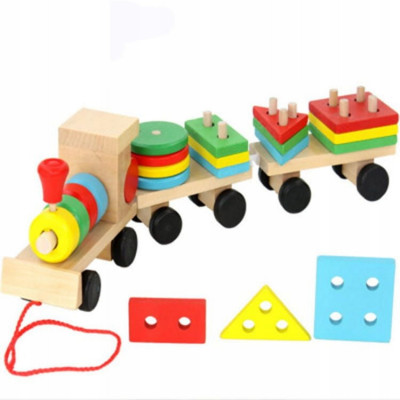 Montessori tren din lemn cu blocuri de lemn cu blocuri Jigsaw Sorter foto