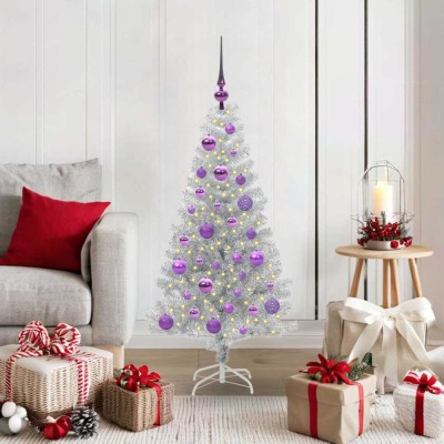 vidaXL Brad de Crăciun cu 150 LED cu suport Argintiu 120 cm PET 3396658 foto