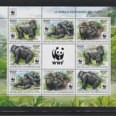 Republica Centrafricana 2015-Fauna,WWF,Maimute,Gorile,Bloc 2 serii,Mi.5460-3KBII